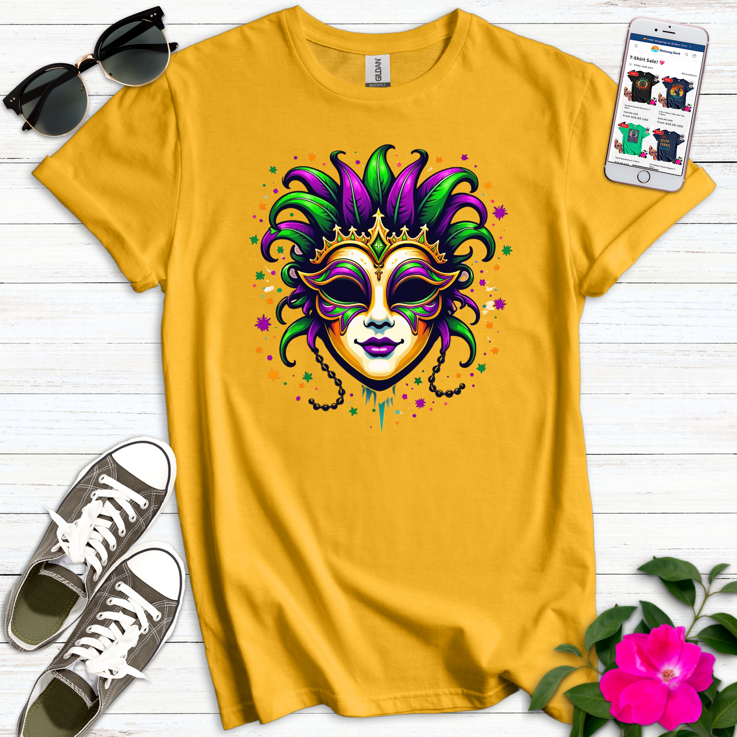 Mardi Gras Vibrant Mask T-Shirt