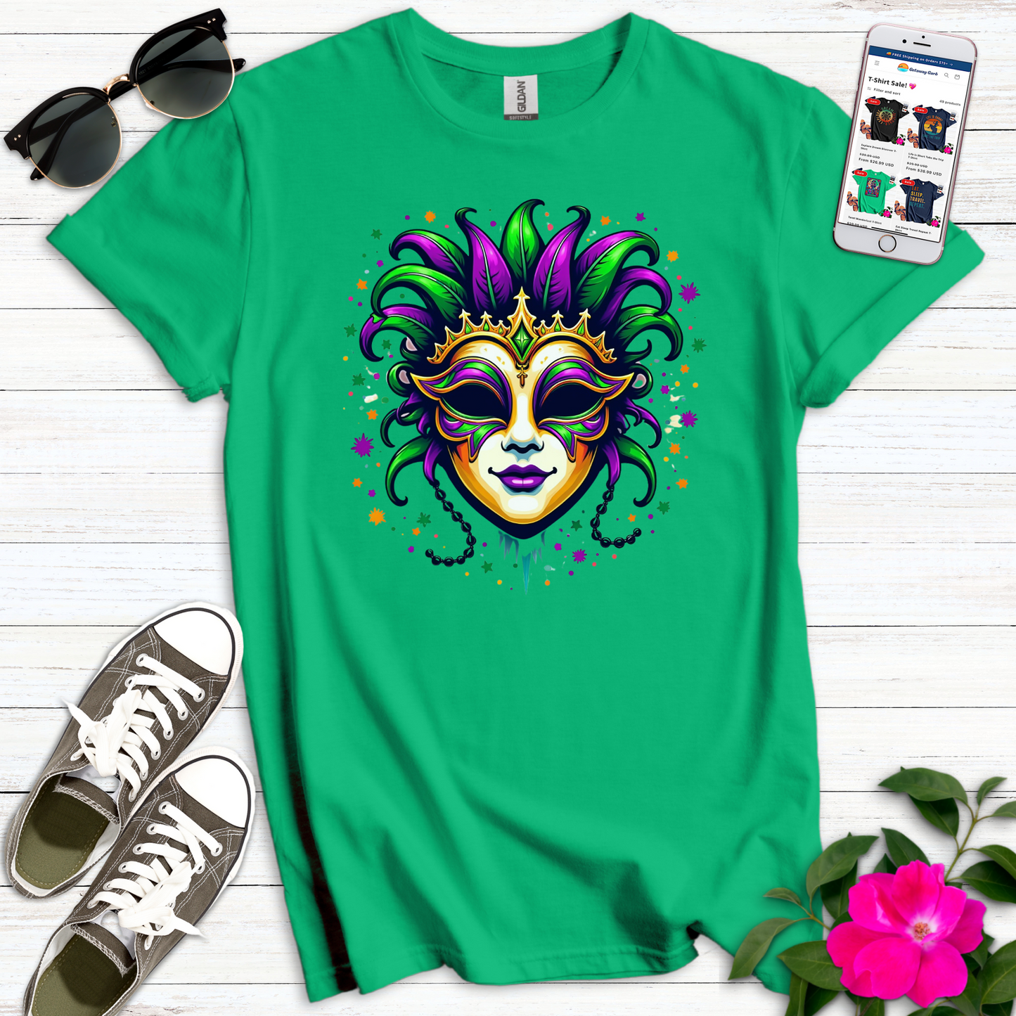 Mardi Gras Vibrant Mask T-Shirt