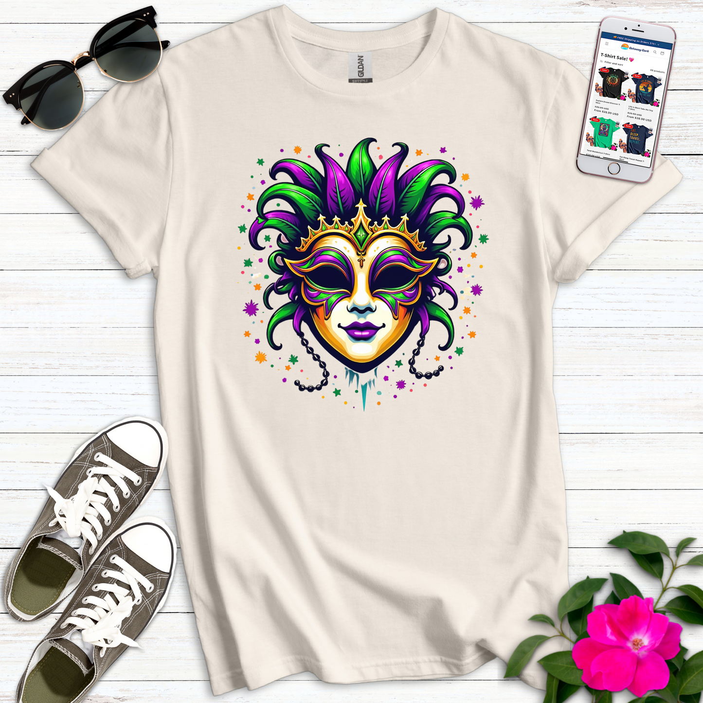 Mardi Gras Vibrant Mask T-Shirt