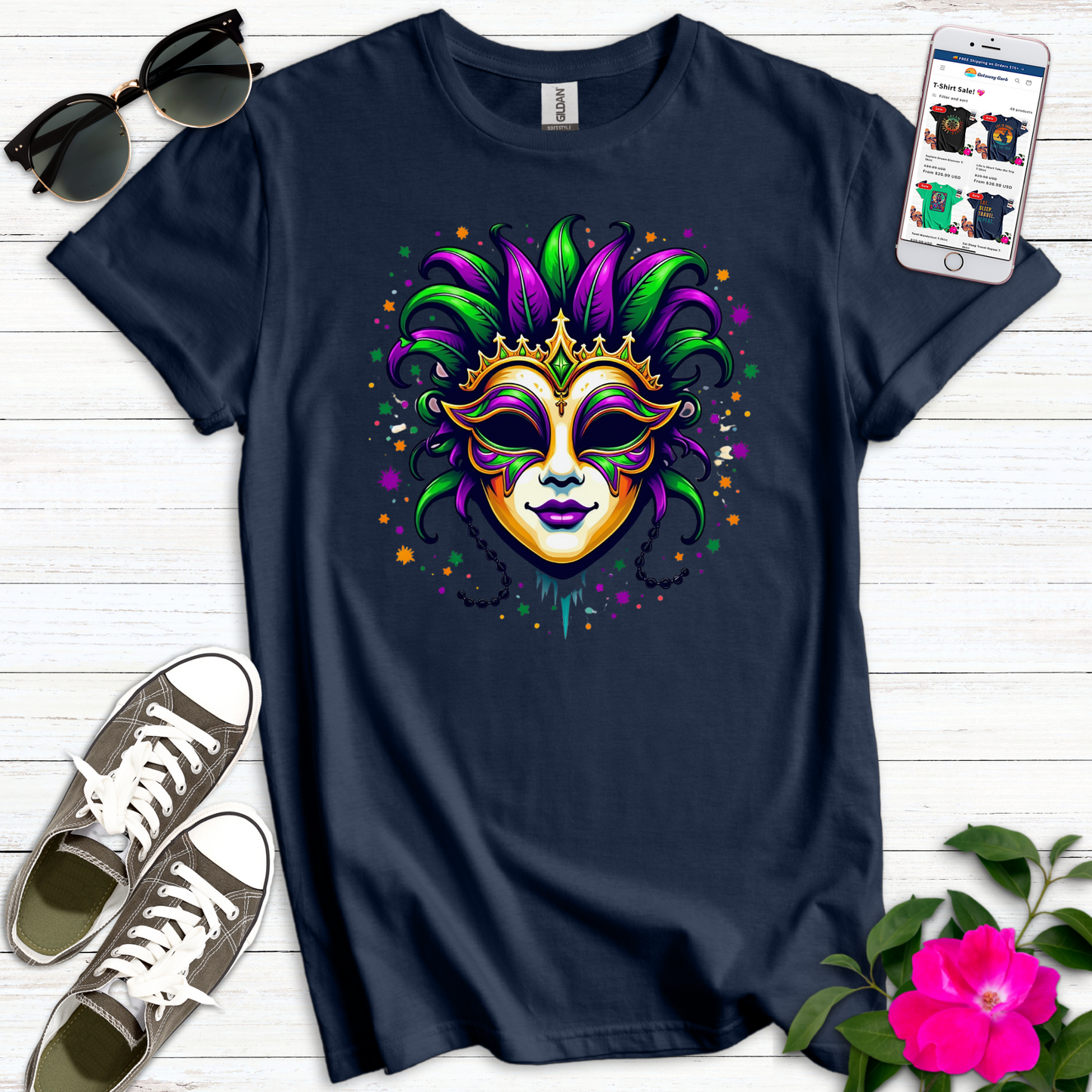 Mardi Gras Vibrant Mask T-Shirt