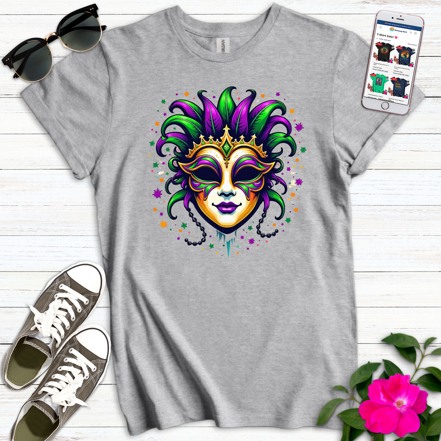 Mardi Gras Vibrant Mask T-Shirt