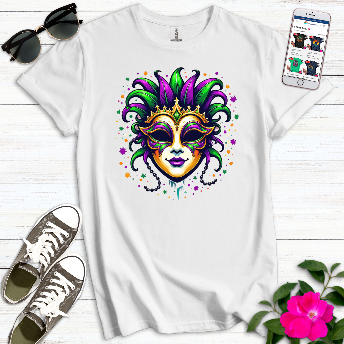 Mardi Gras Vibrant Mask T-Shirt