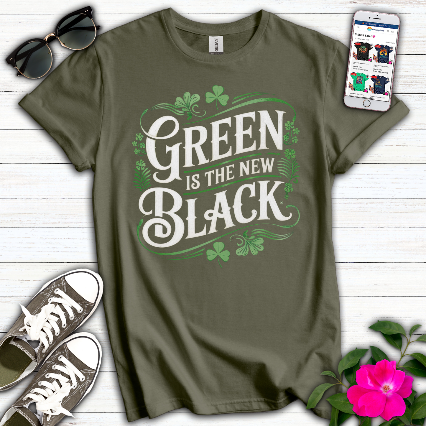 Cute Green New Black T-Shirt