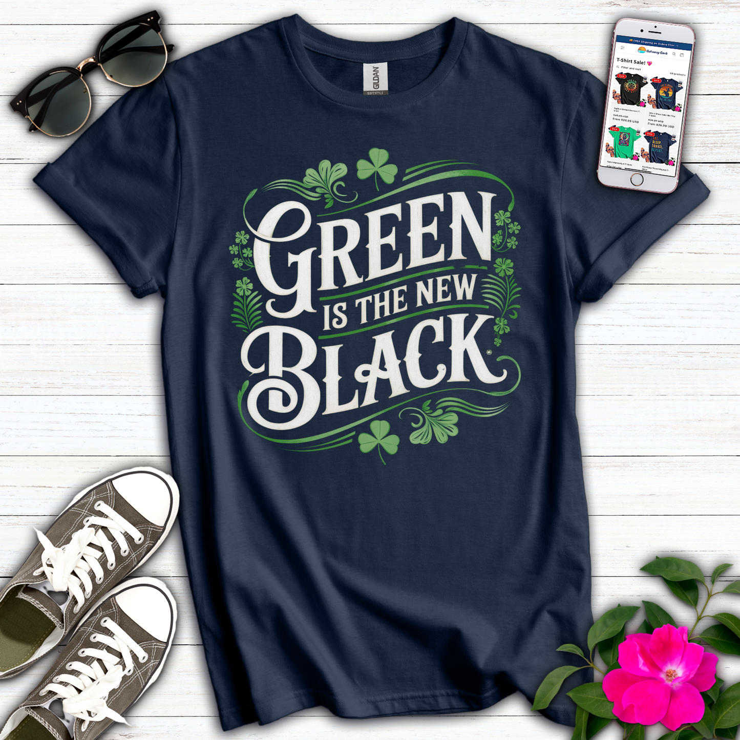 Cute Green New Black T-Shirt