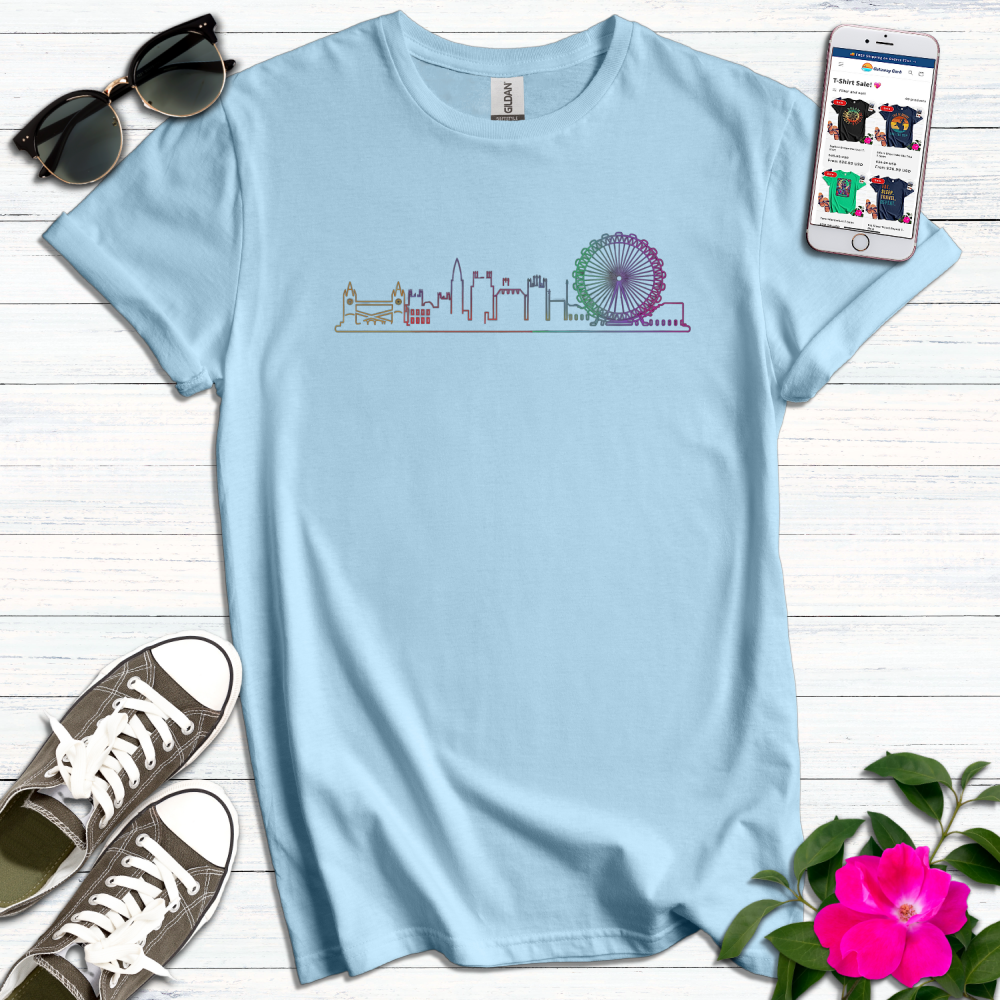 London Neon Skyline Minimalist T-Shirt