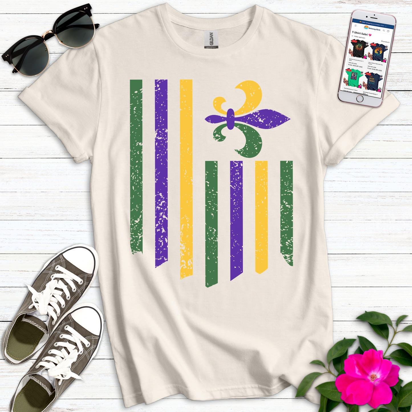 Mardi Gras Flag Fleur T-Shirt