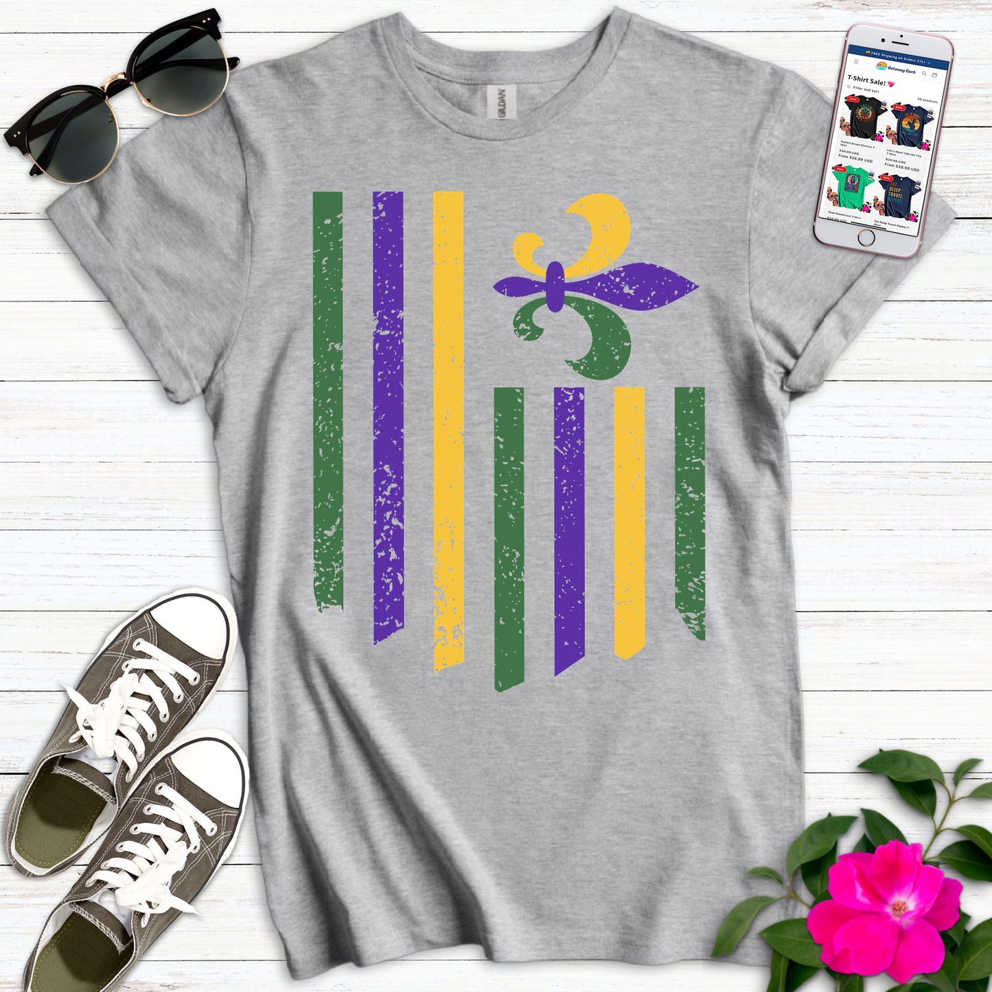 Mardi Gras Flag Fleur T-Shirt