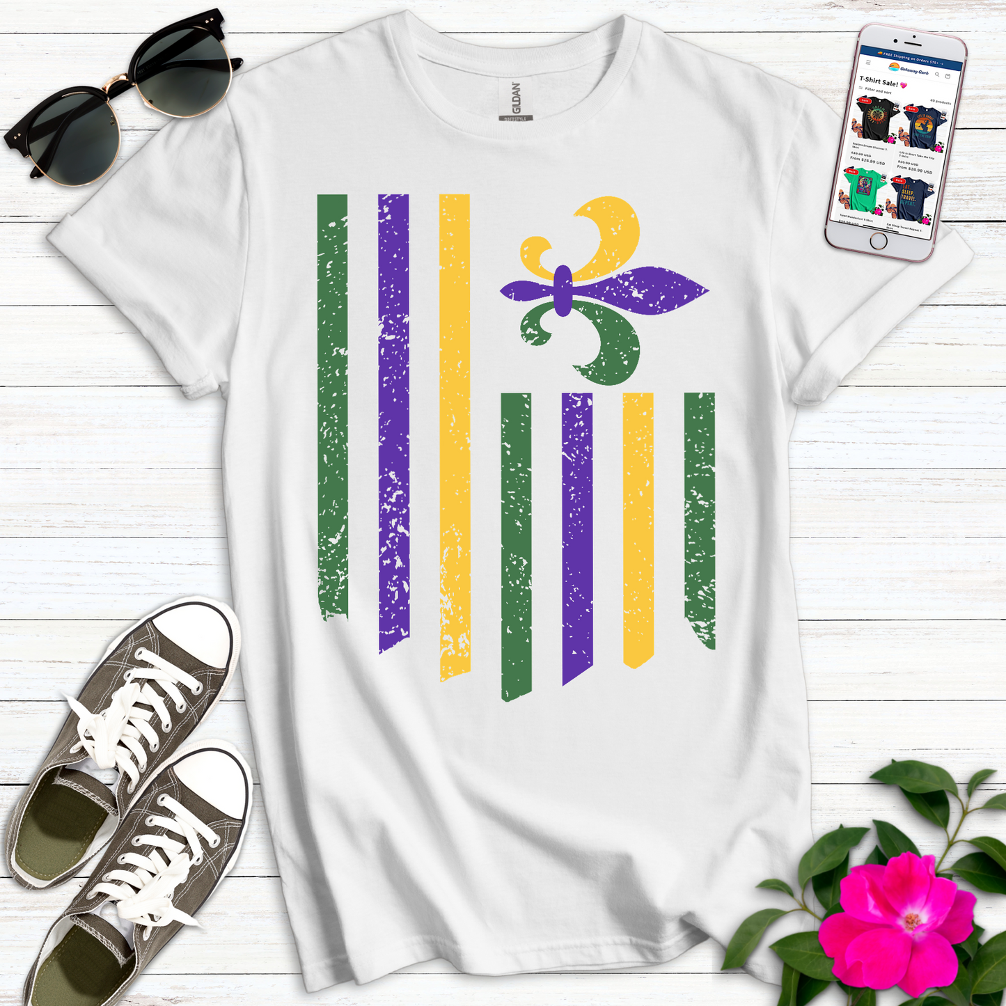 Mardi Gras Flag Fleur T-Shirt