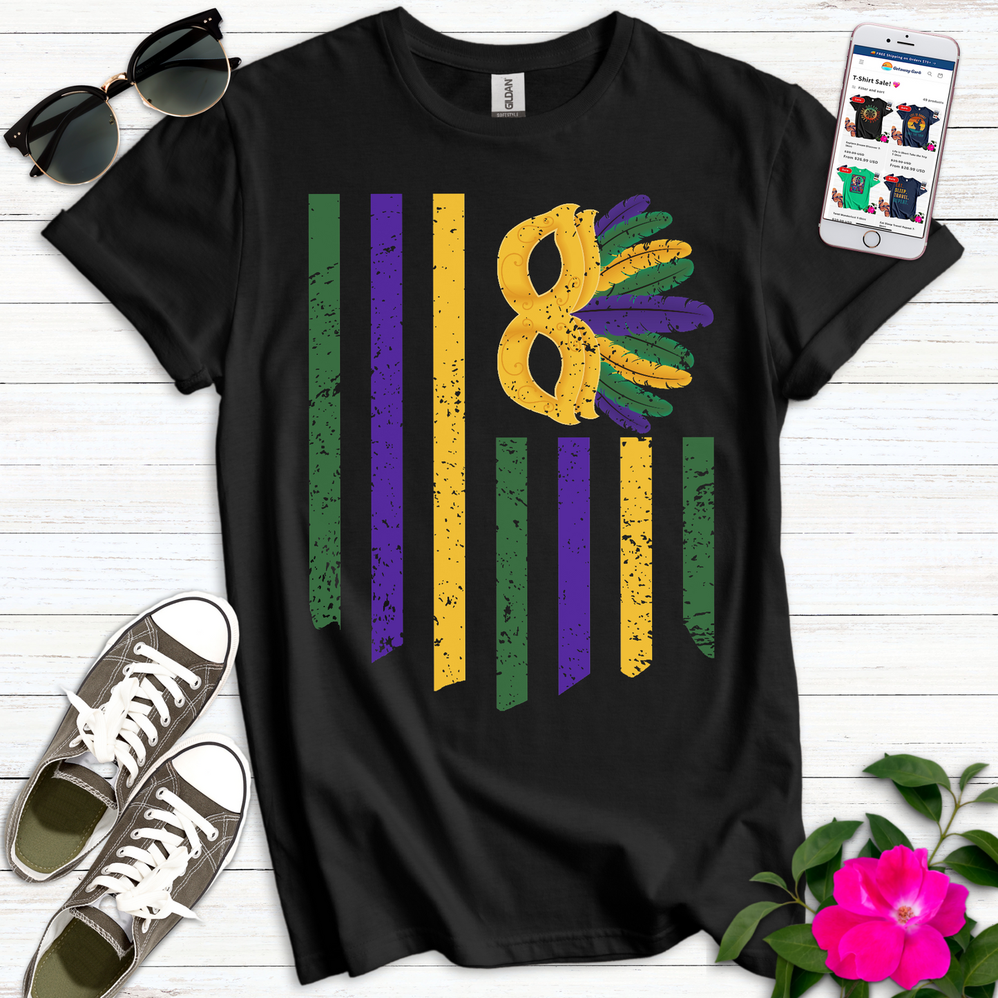 Mardi Gras Flag Mask T-Shirt