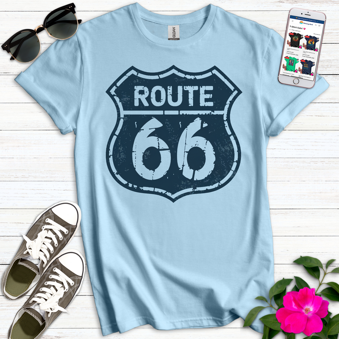 Route 66 Vintage Blues T-Shirt