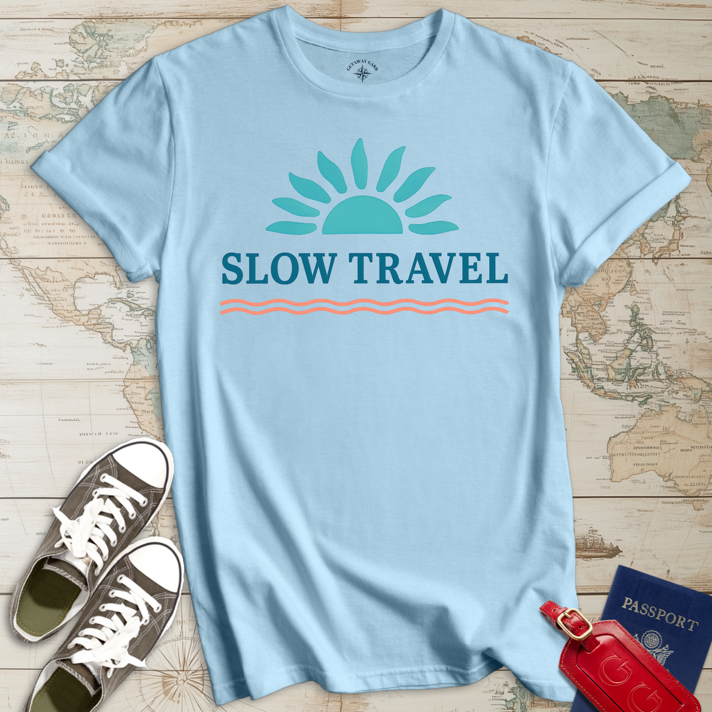 Slow Travel Aqua Teal T-Shirt