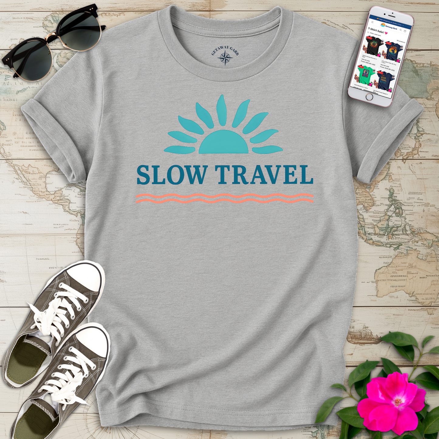 Slow Travel Aqua Teal T-Shirt