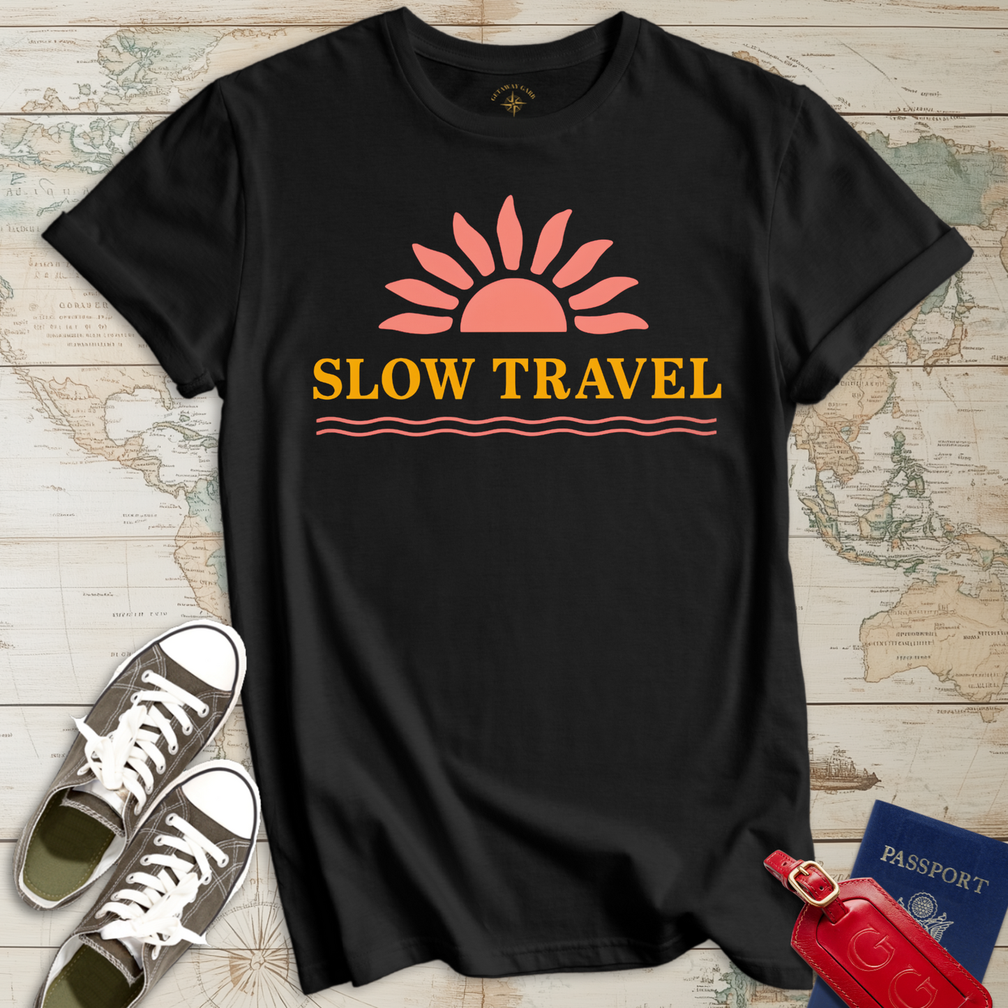 Slow Travel Coral Gold T-Shirt