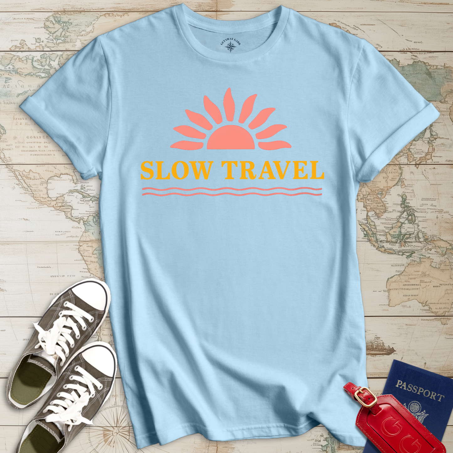 Slow Travel Coral Gold T-Shirt