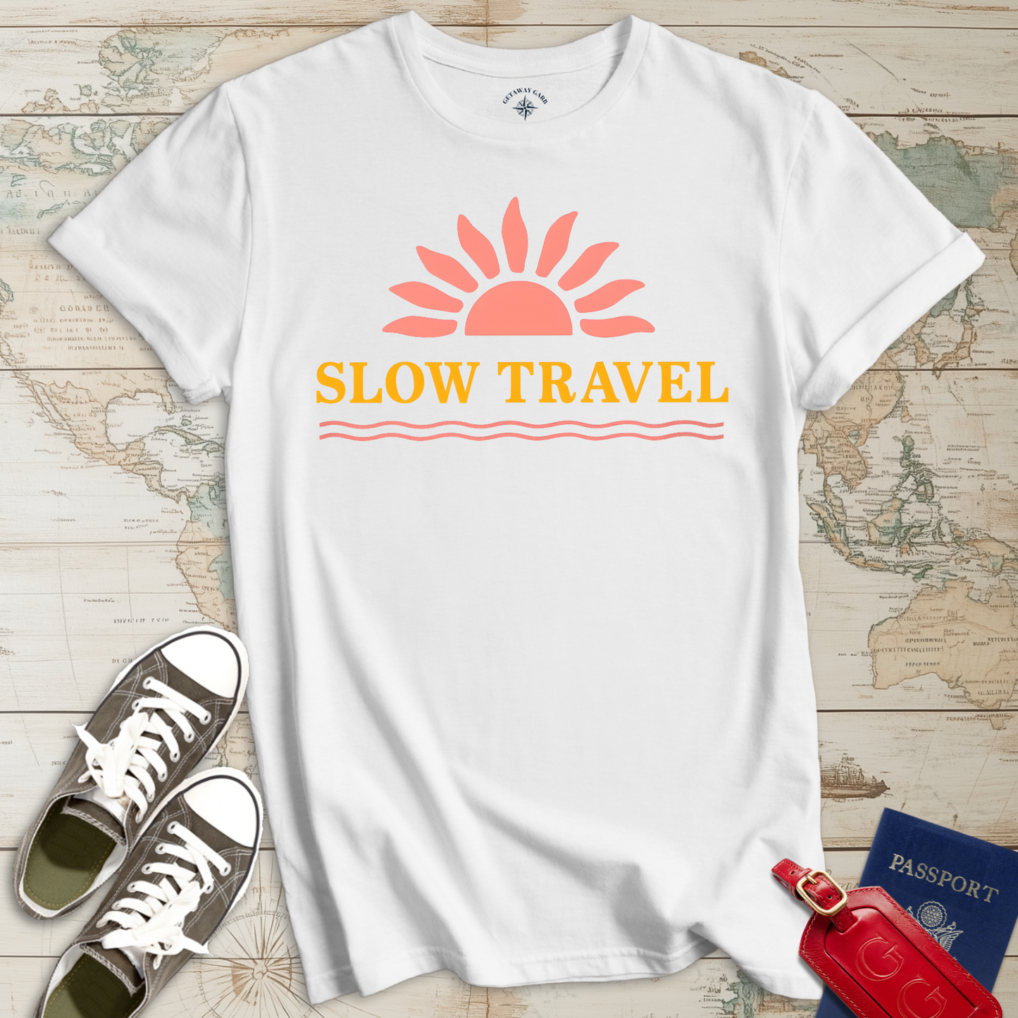 Slow Travel Coral Gold T-Shirt