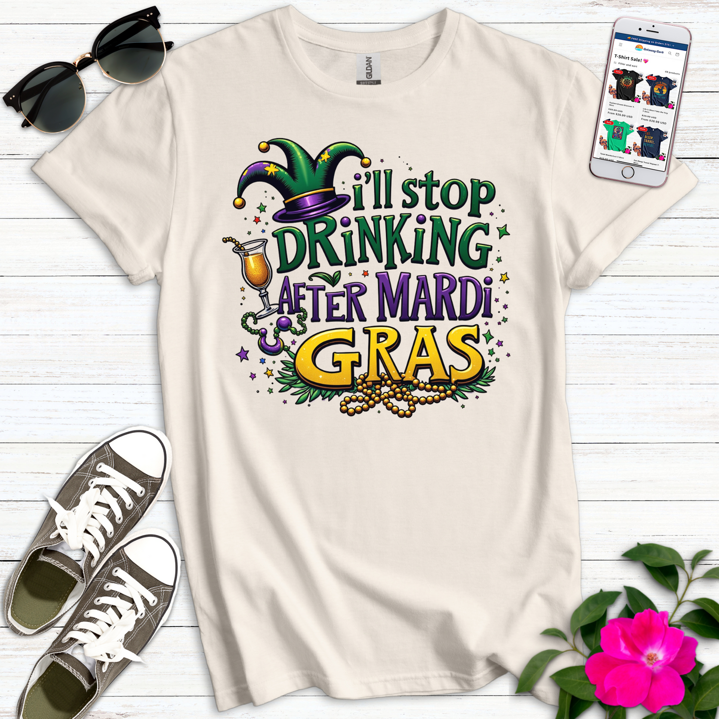 Stop Drinking Mardi Jester T-Shirt