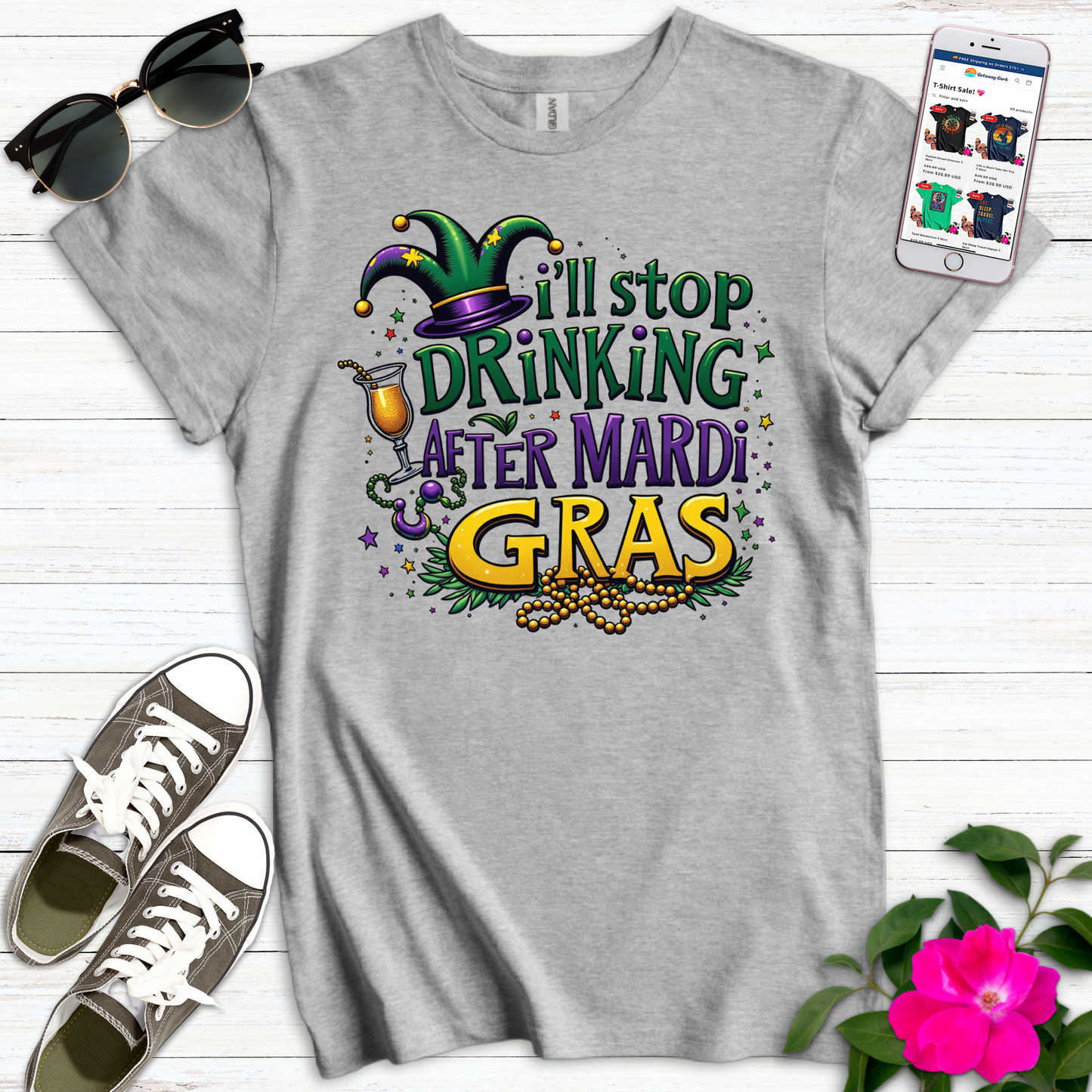 Stop Drinking Mardi Jester T-Shirt