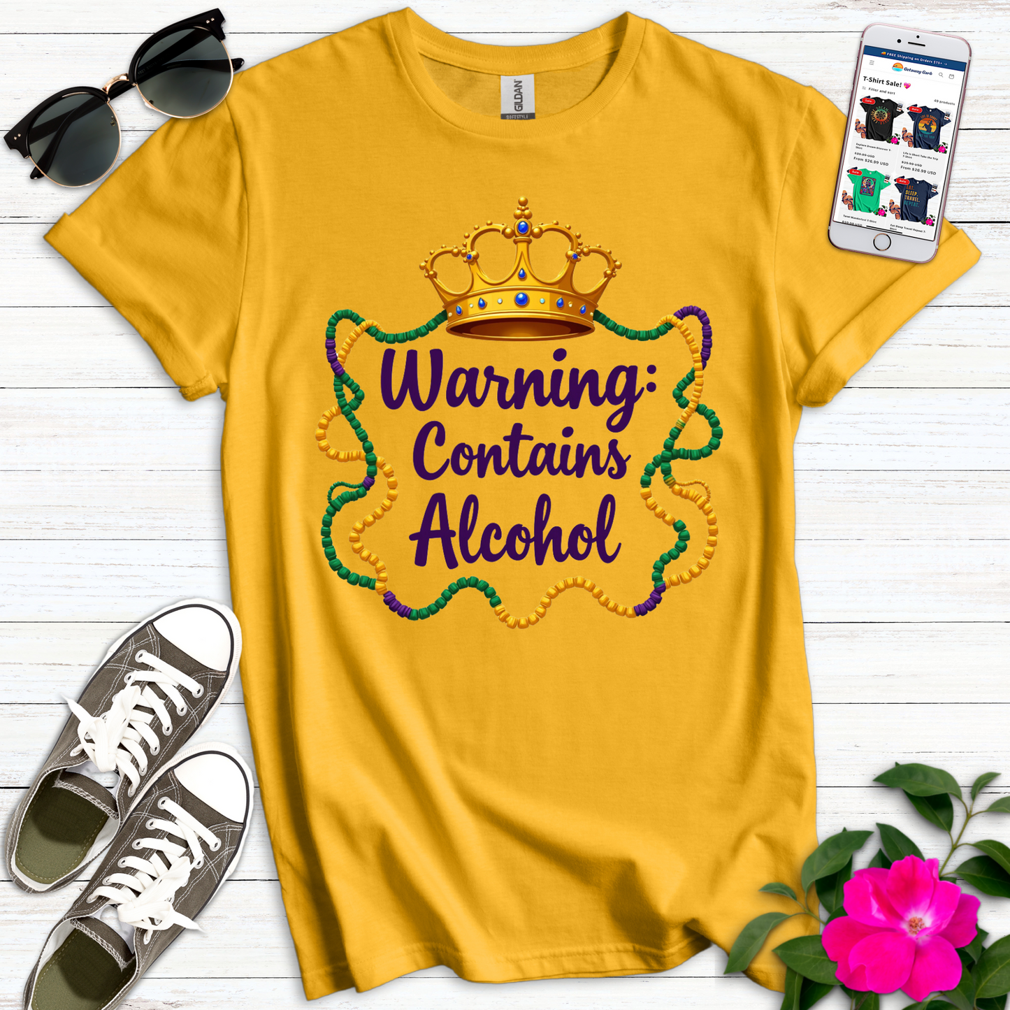 Warning Contains Alcohol Crown T-Shirt