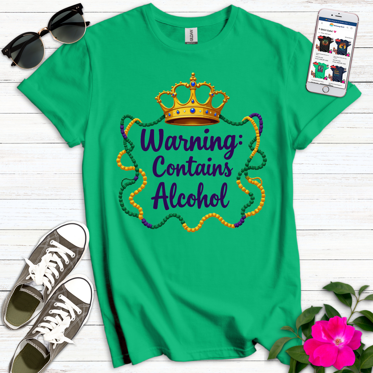 Warning Contains Alcohol Crown T-Shirt