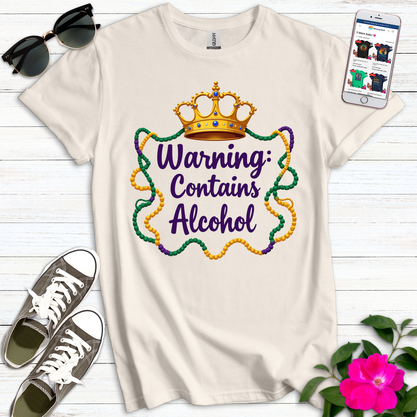 Warning Contains Alcohol Crown T-Shirt