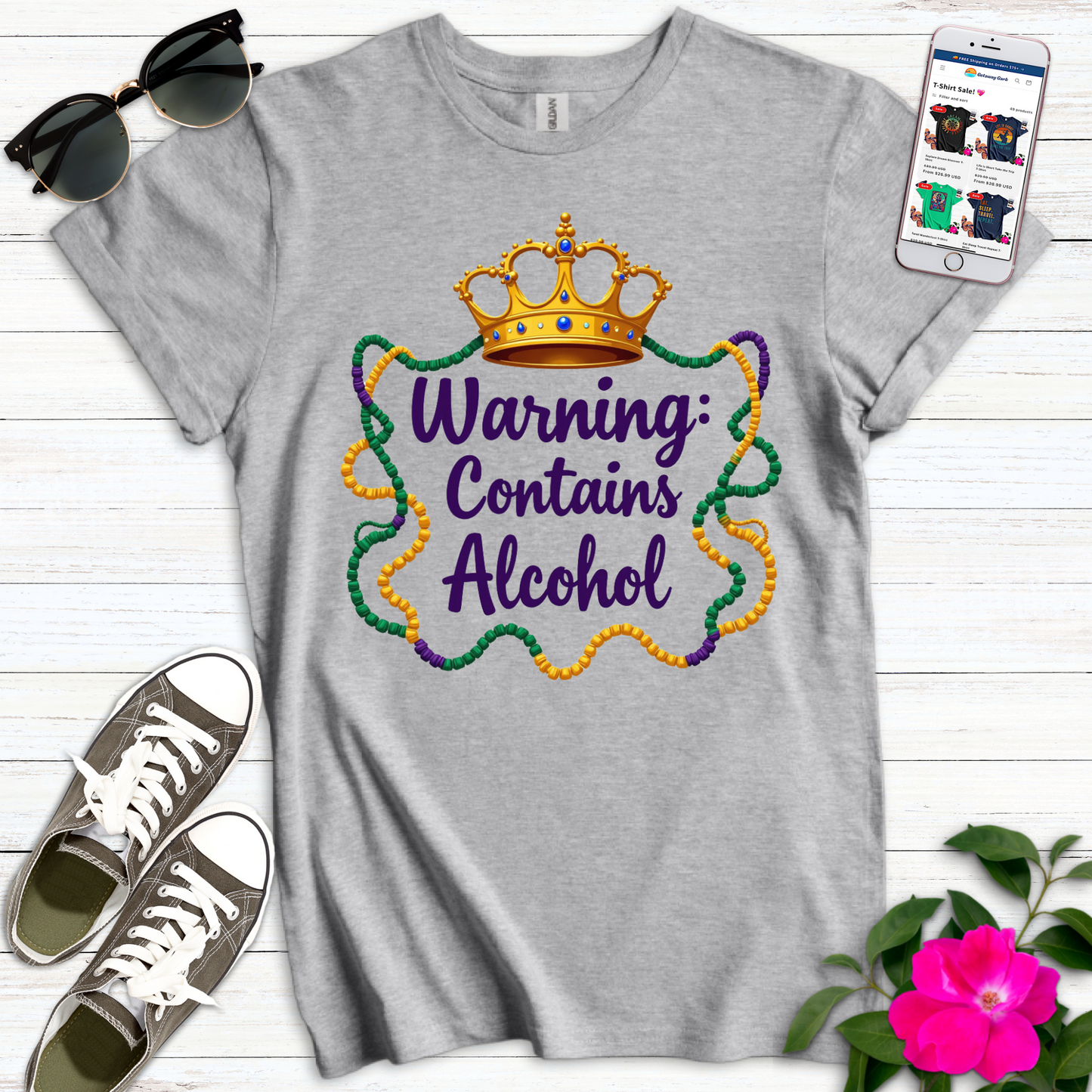 Warning Contains Alcohol Crown T-Shirt