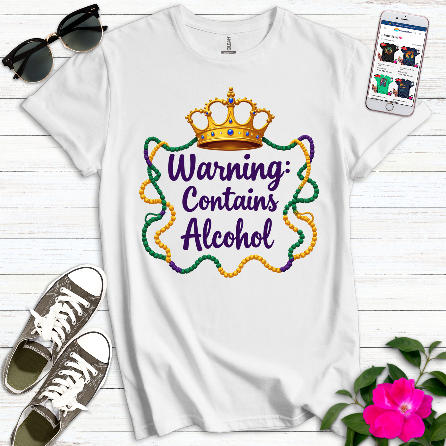 Warning Contains Alcohol Crown T-Shirt