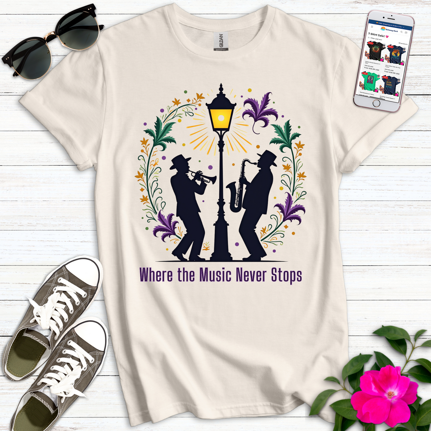 New Orleans Music Never Stops T-Shirt