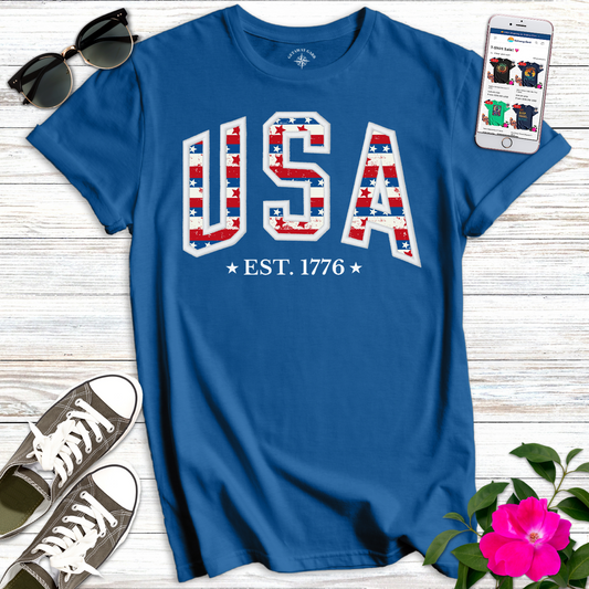 USA Stars & Stripes in White T-Shirt